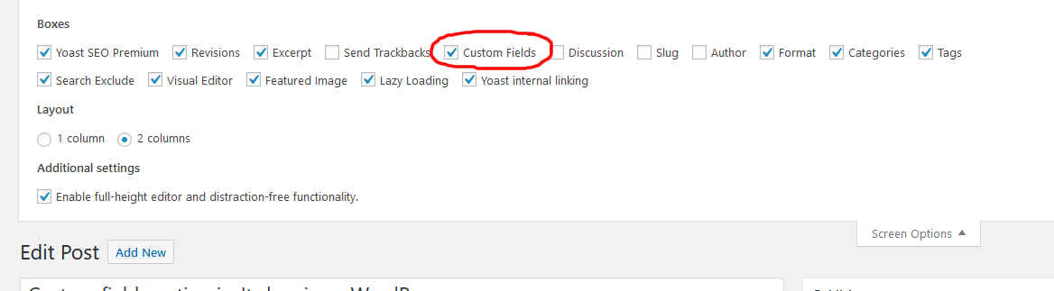 How to enable custom field options in the backend